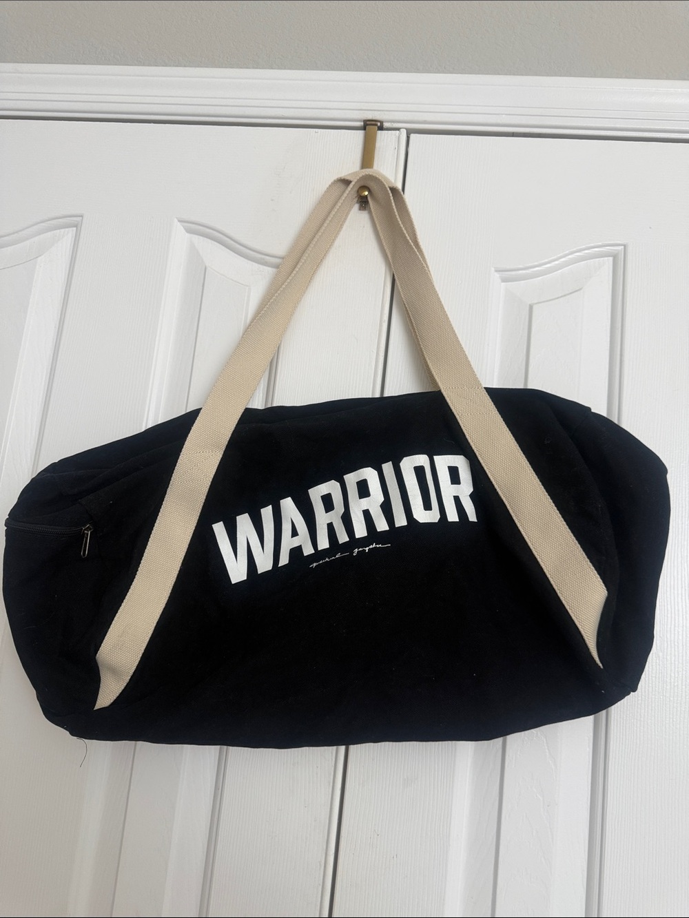 Spiritual gangster Black 'WARRIOR' Canvas Duffel Bag with Cream Straps